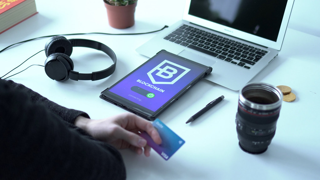 Ecommerce blockchain concept on a tablet